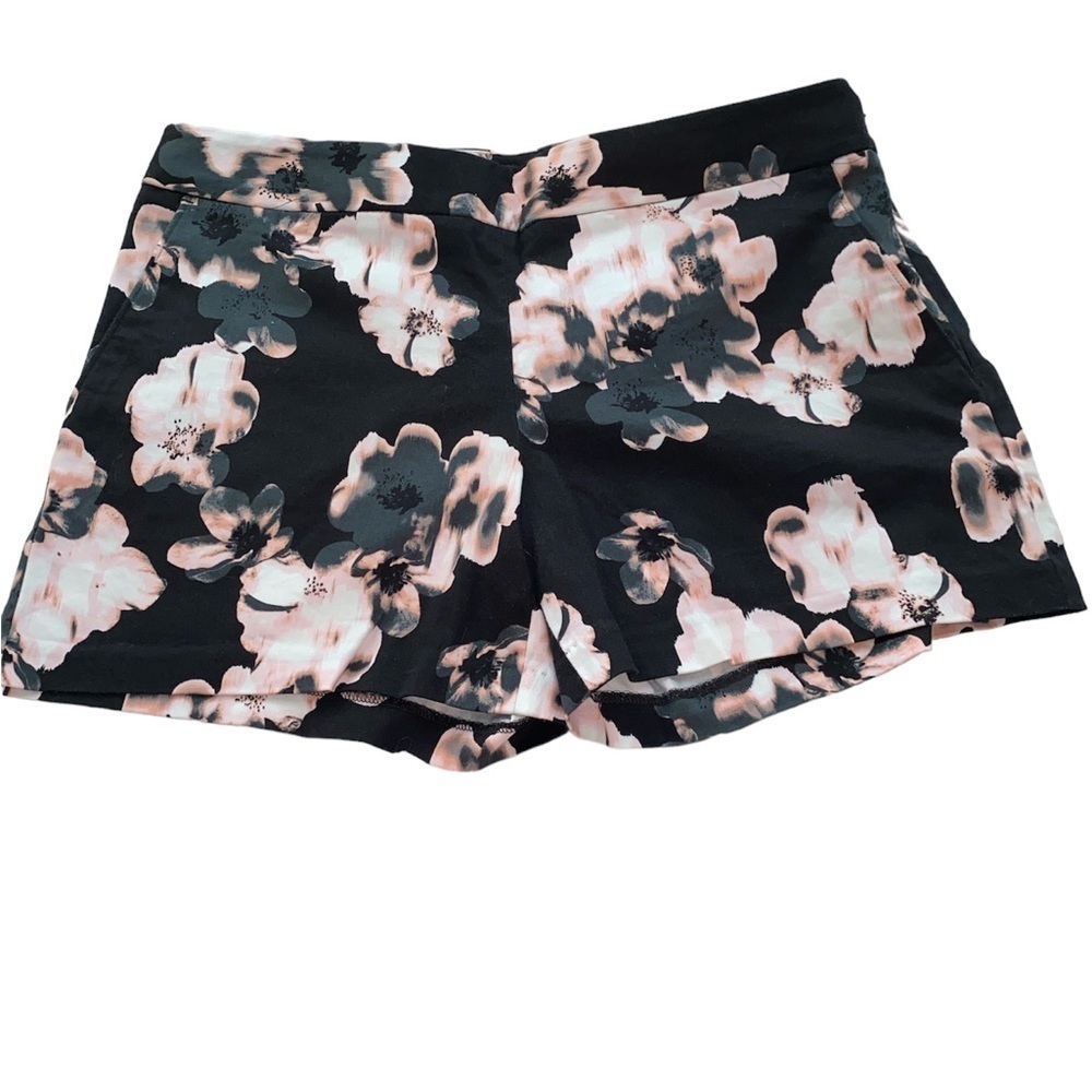 Express shorts floral print side zip/hook closure faux back pockets size 2